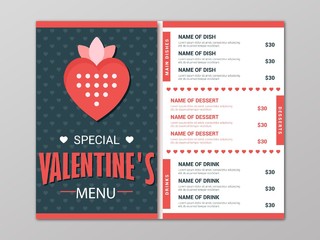 可爱草莓创意情人节菜单正反面